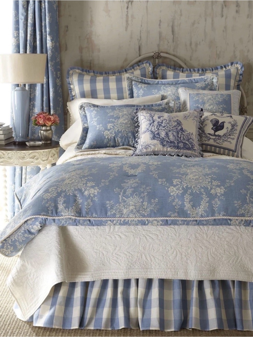 Sherry Kline Home French Country Blue and Cream Queen Comforter